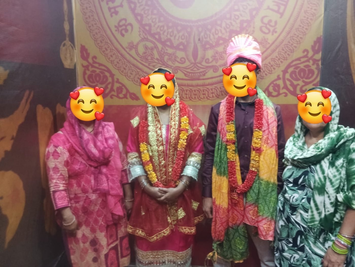 Arya Samaj Marriage at Delhi with parents present — bride and groom with both mothers blessing them