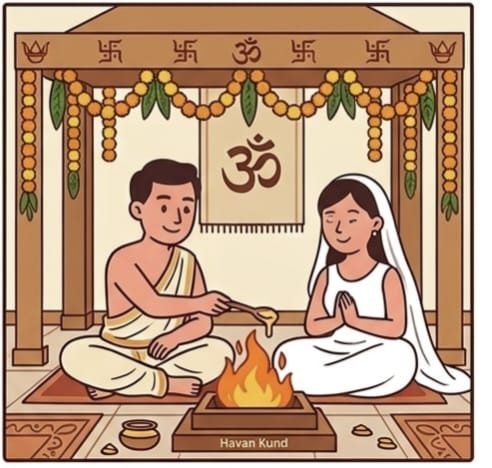 Havan Kund and Vedic mantras during Arya Samaj Marriage Delhi — illustration