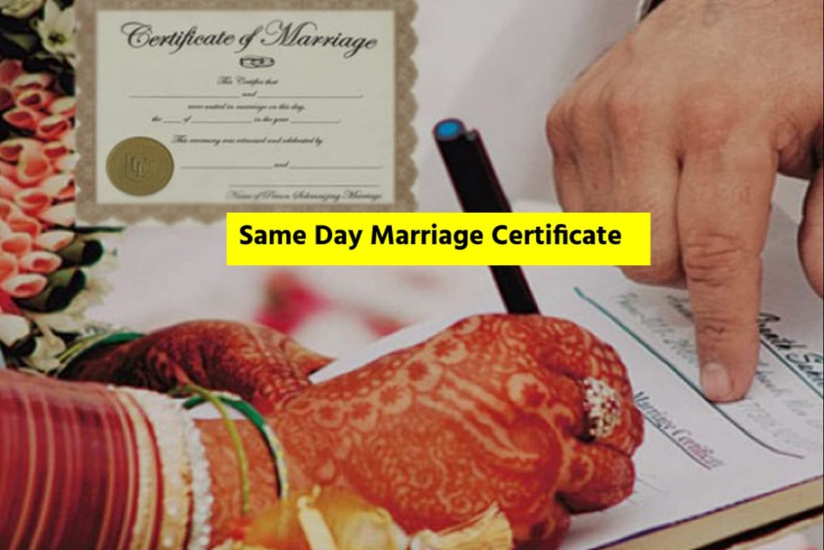 Same Day Arya Samaj Marriage Certificate Delhi — bride signing legal certificate same day